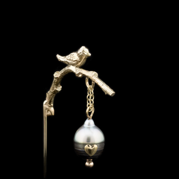 Gold Pin with bird and Pearl