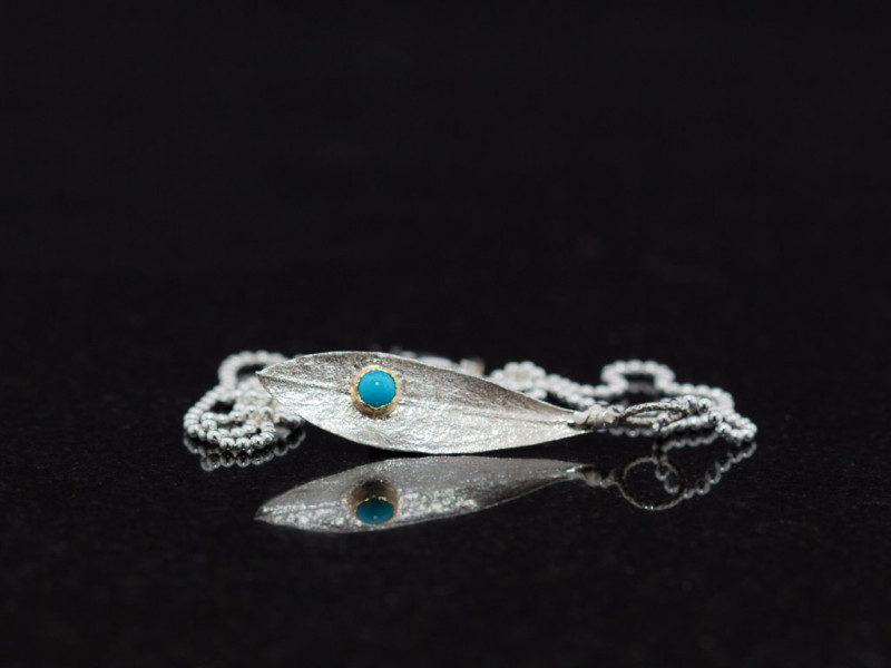 OLIVE LEAF | Silver necklace with a Turquoise in a Gold bezel OLIVE LEAF | Silver necklace with a Turquoise in a Gold bezel