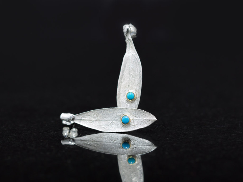 OLIVE LEAVES | Silver earrings with a Turquoise in a Gold bezel OLIVE LEAVES | Silver earrings with a Turquoise in a Gold bezel