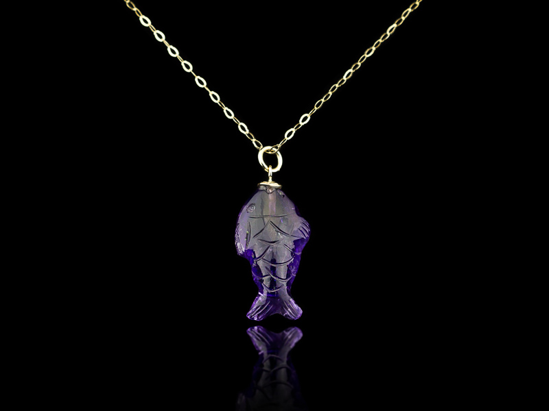 AMETHYST FISH | Handcarved Gold necklace (made to order) AMETHYST FISH | Handcarved Gold necklace (made to order)