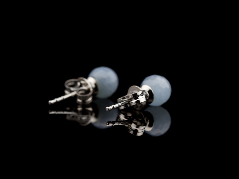 AQUAMARINE SPHERES | Sterling Silver ear studs AQUAMARINE SPHERES | Sterling Silver ear studs