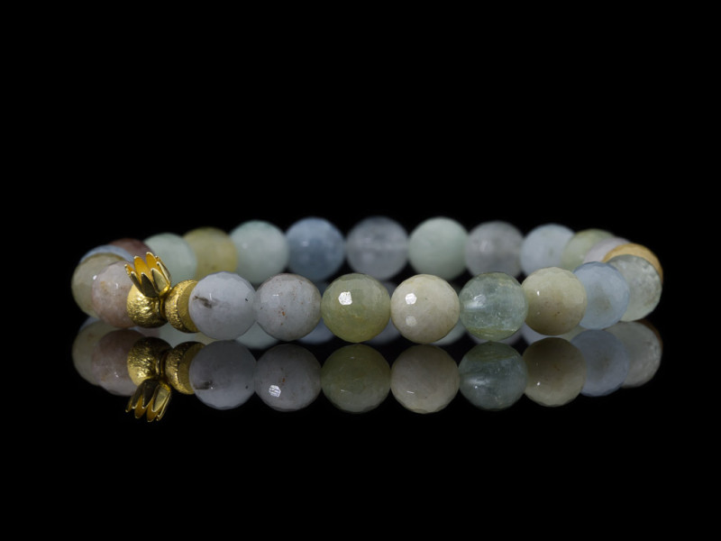 AQUAMARIN BERYLL BLUME | Armband mit vergoldeten Silberelementen (ausverkauft)