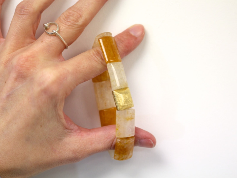 Citrine Bracelet - with puffy golden squares (Ausverkauft)