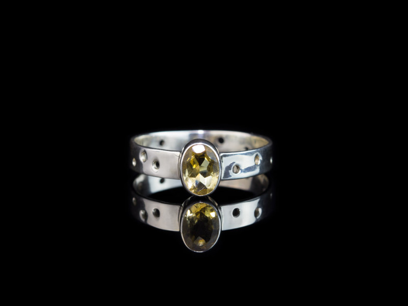 CITRIN OVAL | Ring aus 925er Silber mit gelochtem Schaft