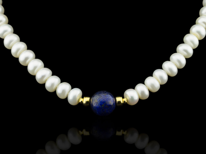 PERLENCOLLIER MIT LAPIS LAZULI | Kette aus vergoldetem 925er Silber (Ausverkauft)
