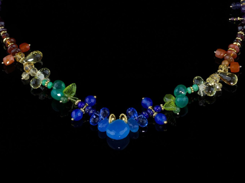 Algorithm of colours | Colourful Precious gemstones necklace with 24ct vermeil gold works (made to order)