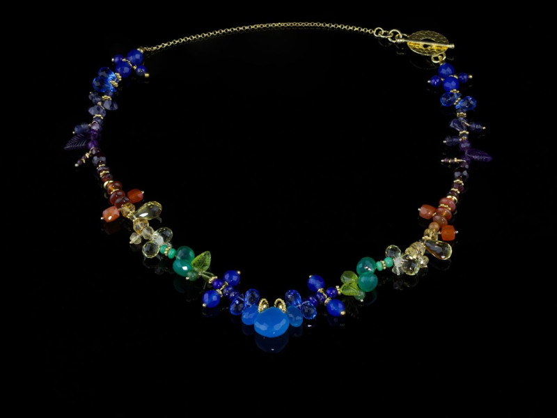 Algorithm of colours | Colourful Precious gemstones necklace with 24ct vermeil gold works (made to order)
