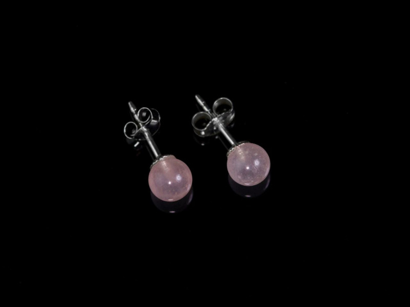 Rosenquarz Kugel Ohrstecker | aus 925er Silber mit rundem, glattem Rosenquarz (Ausverkauft)