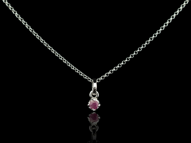 ROUND RUBY | Necklace in rhodium plated Sterling Silver ROUND RUBY | Necklace in rhodium plated Sterling Silver