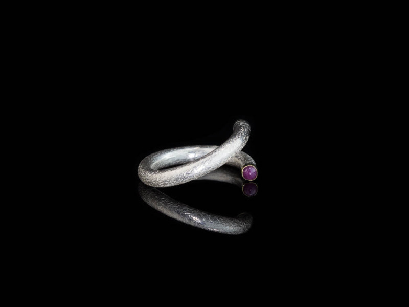 RUBY AMETHYST DOUBLE | Open brushed Sterling Silver ring with Gold (made to order) RUBY AMETHYST DOUBLE | Open brushed Sterling Silver ring with Gold (made to order)