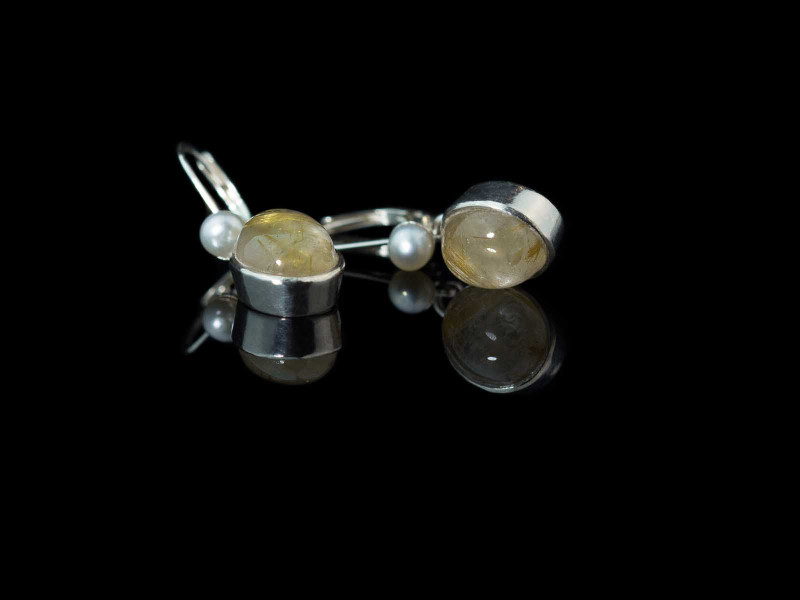 Ohrringe mit Goldenem Rutilquarz - Venus Haar | 925er Silber mit Perle (verkauft)