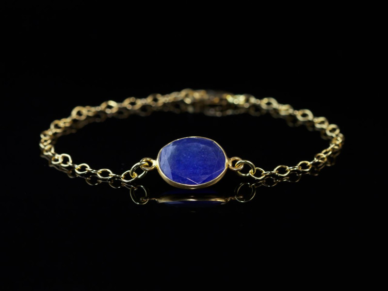 Ratnapuri Saphir-Armband | 925er Silberkettenglieder vergoldet mit facettierten Saphirscheiben