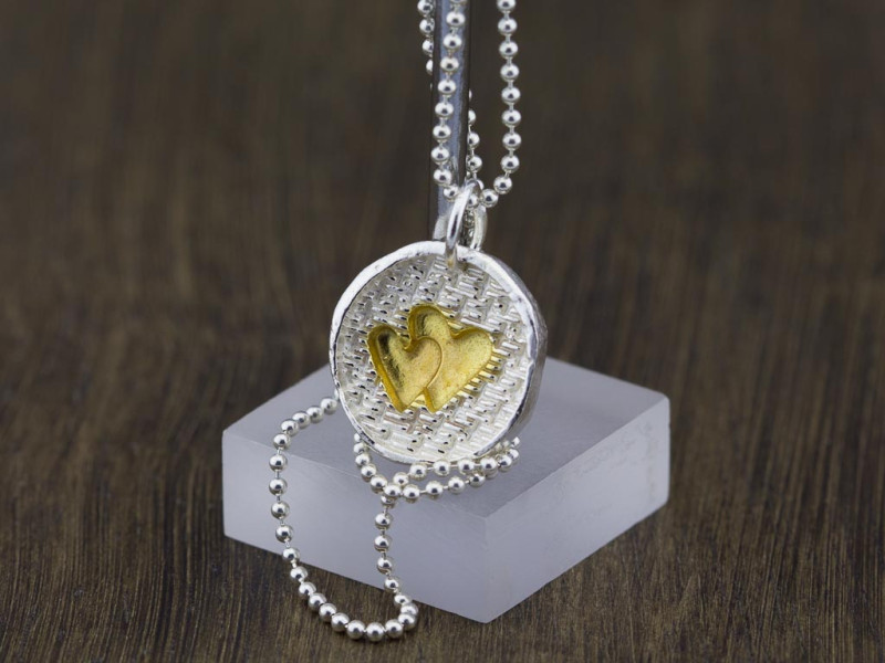 TWO HEARTS | Sterling Silver necklace with Gold TWO HEARTS | Sterling Silver necklace with Gold