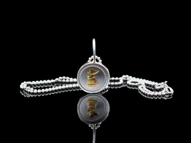 LITTLE GIRL WITH BASKET | Sterling Silver necklace partially Gold plated LITTLE GIRL WITH BASKET | Sterling Silver necklace partially Gold plated