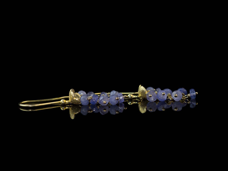 A Bunch Of Tanzanites | dangly earrings in Gold vermeil with flower (made to order) A Bunch Of Tanzanites | dangly earrings in Gold vermeil with flower (made to order)