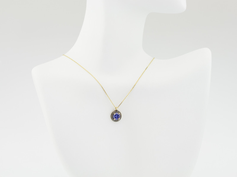 TANSANIT & DIAMANTEN | Goldkette mit Schwarzrhodium und Silber