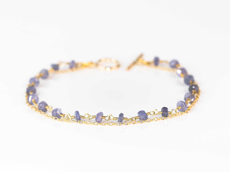 Doppeltes Tansanit Armband mit Goldkette (ausverkauft)