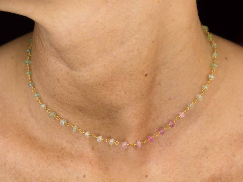 Turmalin Farben | Goldarmband oder kurze Kette in grün rosa und rot (sold out)