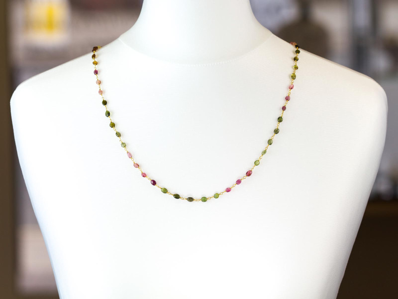 Sweet Colours necklace | Tourmalines in all shades on a golden necklace (made to order)