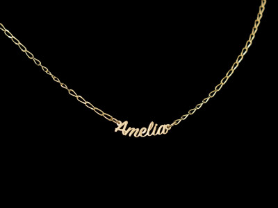 Custom name necklace in 14ct yellow gold with integrated lettering, handcrafted gold jewellery