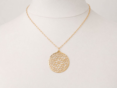 Hand-carved mandala pendant in 18ct yellow gold