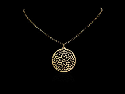 Hand-carved mandala pendant in 18ct yellow gold