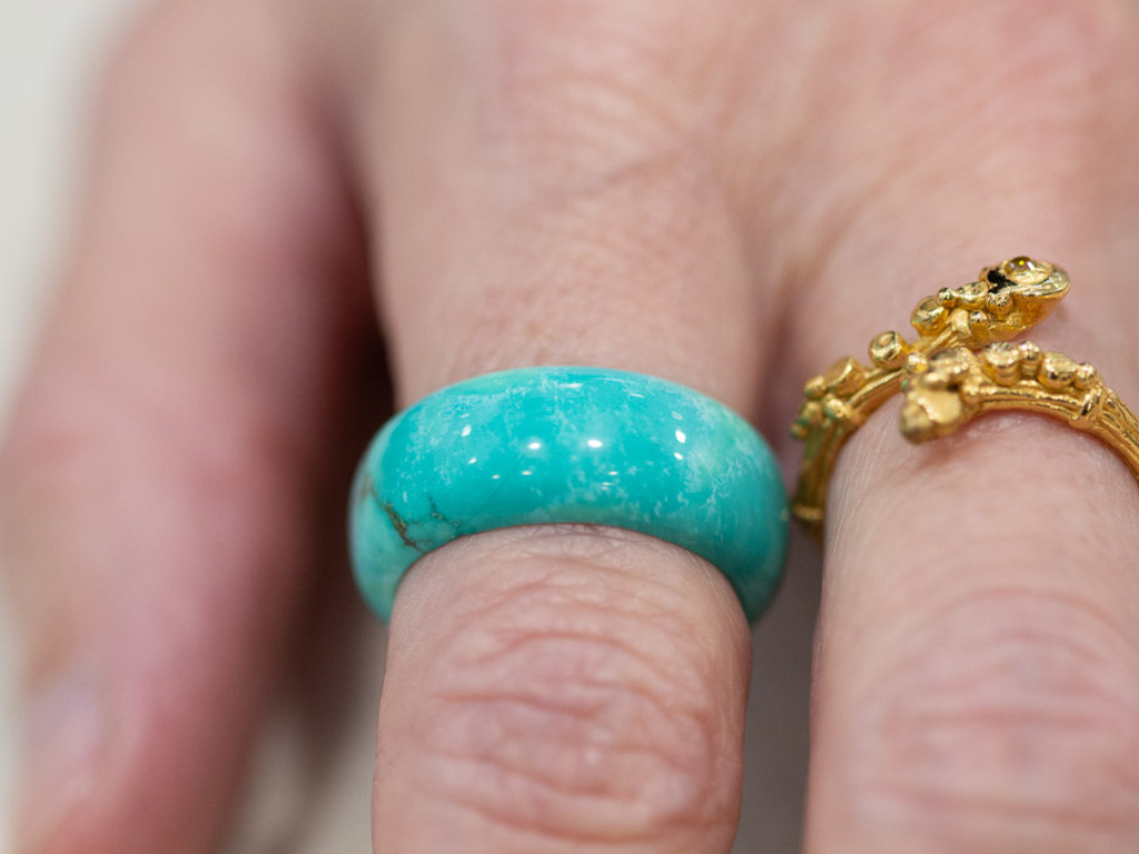 Bold hand-carved solid Turquoise ring with natural matrix