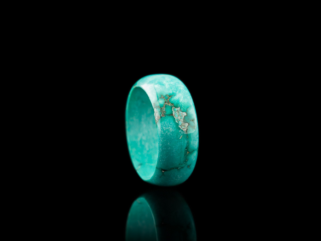 Bold hand-carved solid Turquoise ring with natural matrix