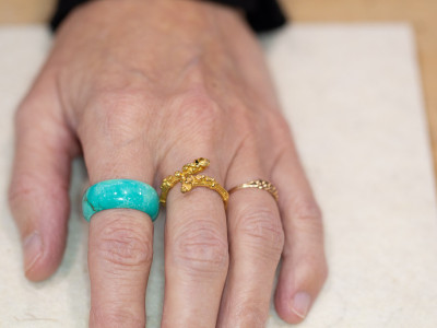 Bold hand-carved solid Turquoise ring with natural matrix