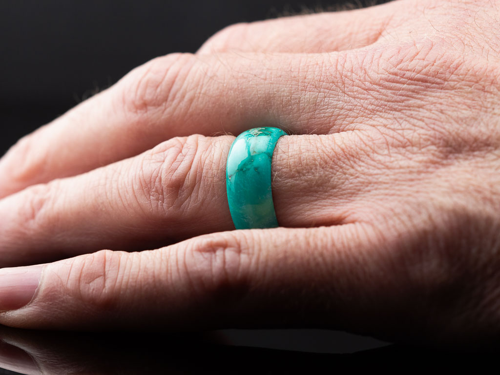 Bold hand-carved solid Turquoise ring with natural matrix