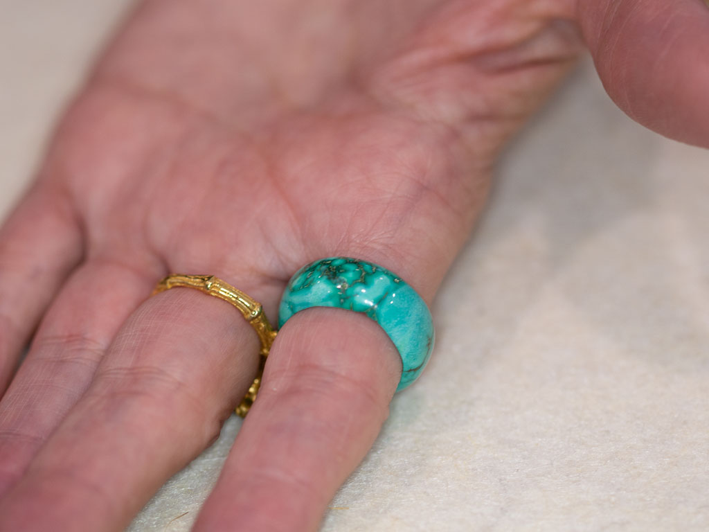 Hand-carved solid Turquoise ring with natural matrix