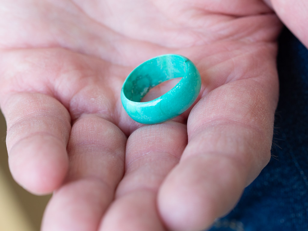 Bold hand-carved solid Turquoise ring with natural matrix