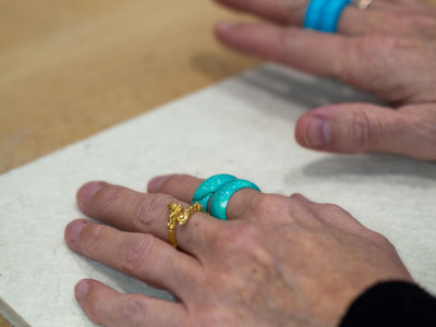 Bold hand-carved solid Turquoise ring with natural matrix