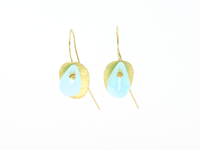 Blue Peruvian Opal Gold leaf earrings (ausverkauft)