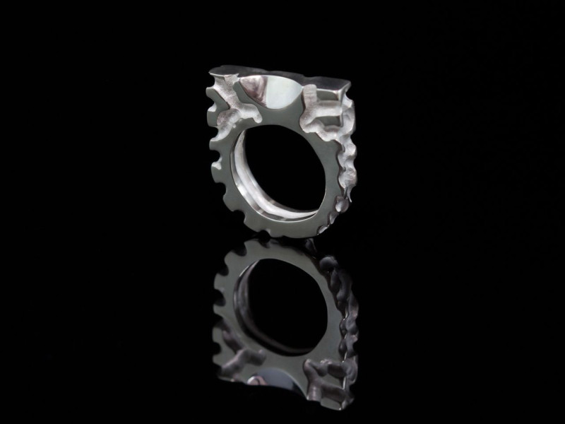 Labyrinth | Chunky hand carved Sterling Silver Ring partially polished Labyrinth | Chunky hand carved Sterling Silver Ring partially polished