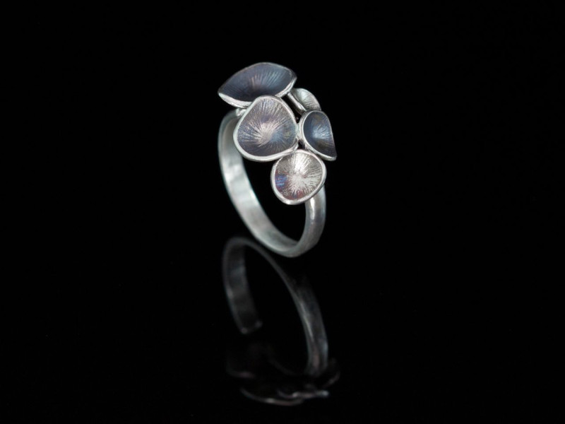 Little Enchanted Mushrooms (dark version) | Ring topped with tiny seed pods cast in Sterling Silver 