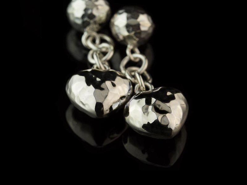 High Polished Hearts | Sterling Silver Cufflinks with Silver chain High Polished Hearts | Sterling Silver Cufflinks with Silver chain