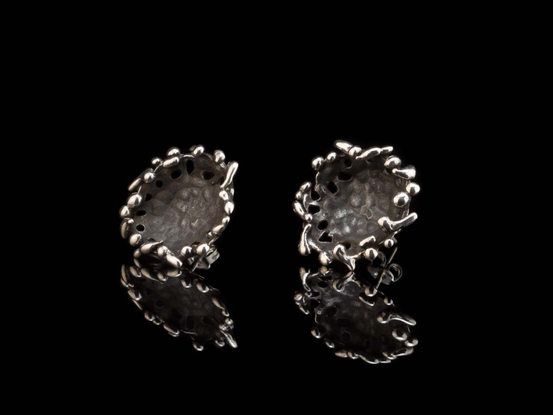 BIRDS ON A PLATE EAR STUDS | Sterling Silver | matte and shiny