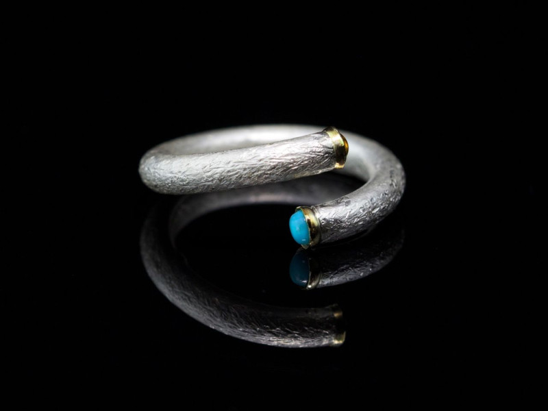 Open brushed Sterling Silver Ring with a Gold framed Citrine and Turquoise (made to order) Open brushed Sterling Silver Ring with a Gold framed Citrine and Turquoise (made to order)