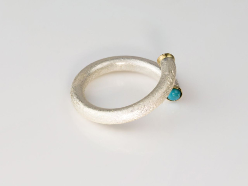 Open brushed Sterling Silver Ring with a Gold framed Citrine and Turquoise (made to order) Open brushed Sterling Silver Ring with a Gold framed Citrine and Turquoise (made to order)