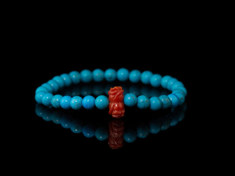 TÜRKIS MIT KORALLENBLUME | Armband aus Edelkoralle und Türkis(Ausverkauft)