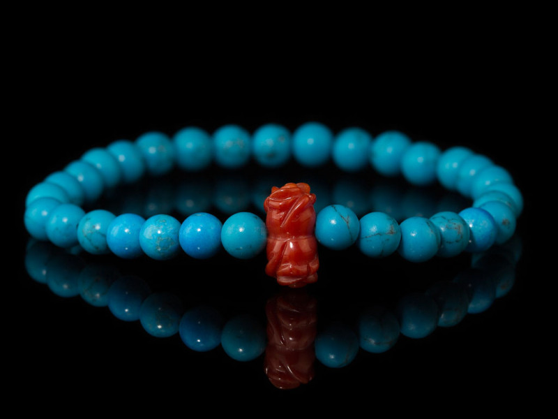 TÜRKIS MIT KORALLENBLUME | Armband aus Edelkoralle und Türkis(Ausverkauft)